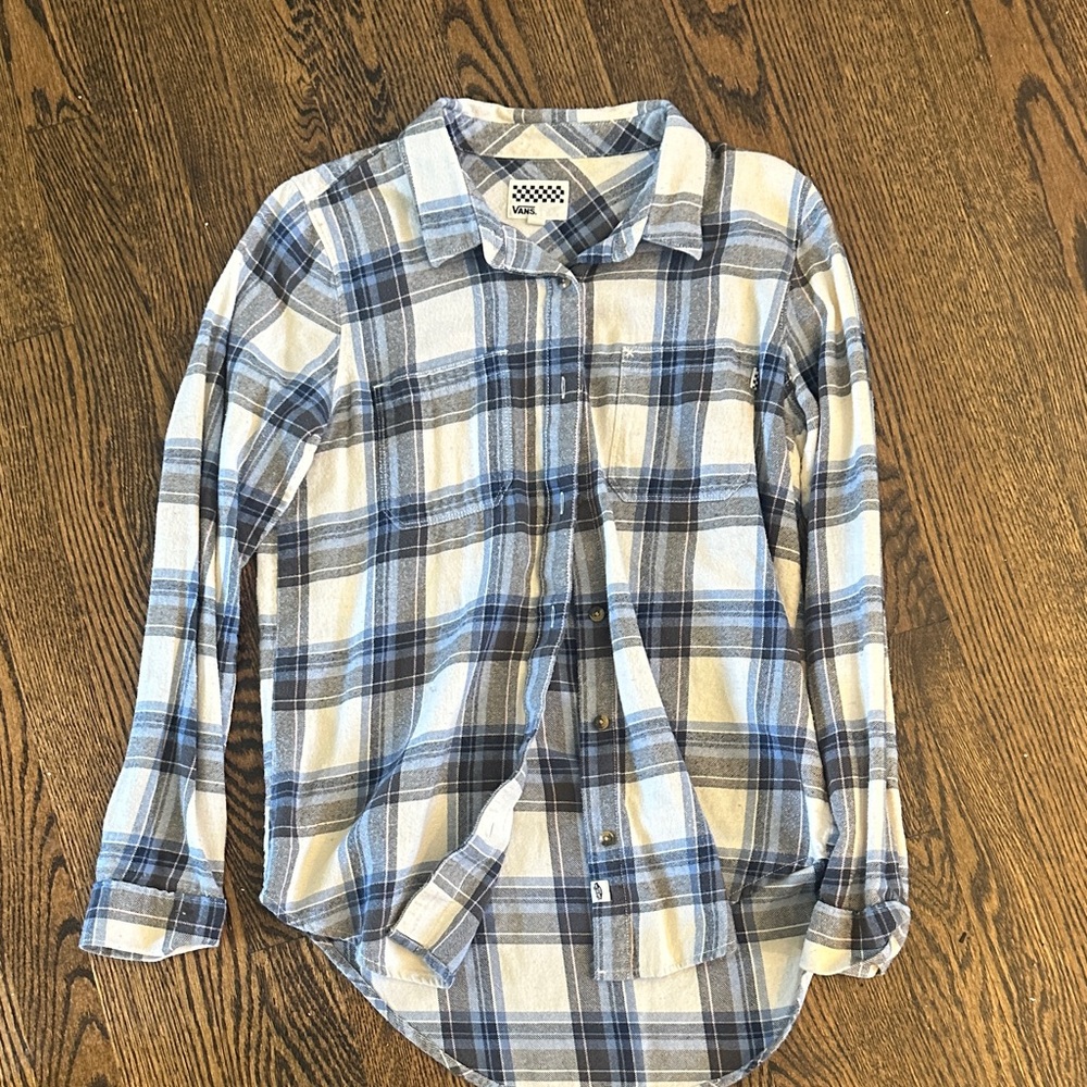 Vans Light Blue, Navy and White Plaid Button-Down Shirt